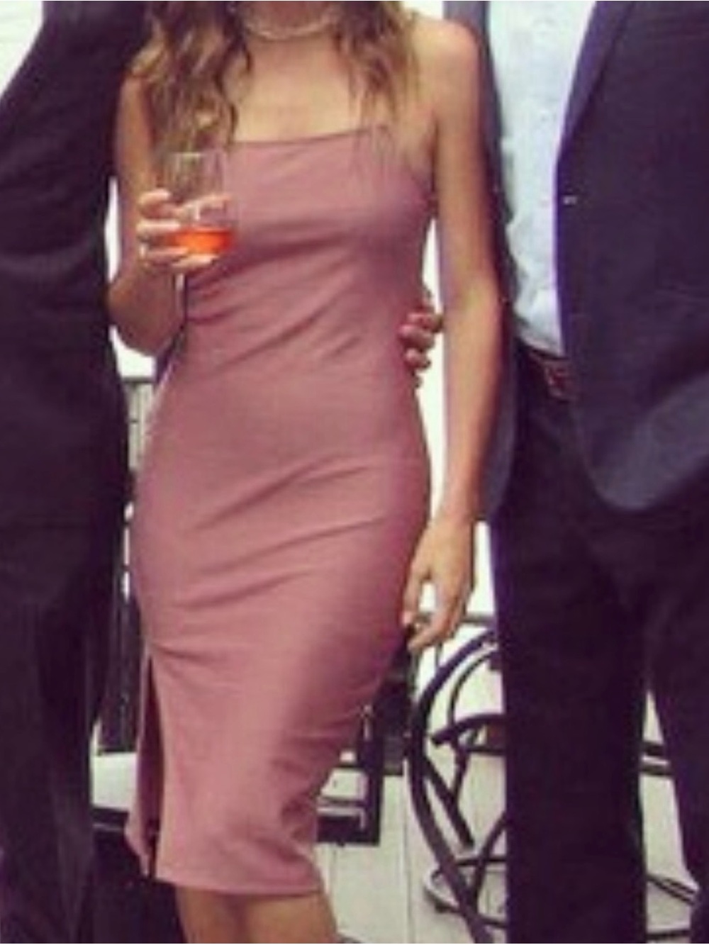 Sleeveless Rose-Mauve Midi Dress with Side Slit